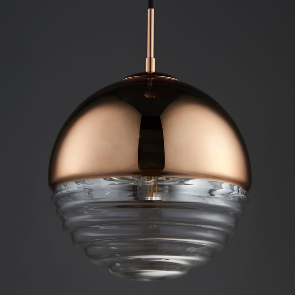Paloma Copper Plated and Clear Ribbed Glass Pendant Light