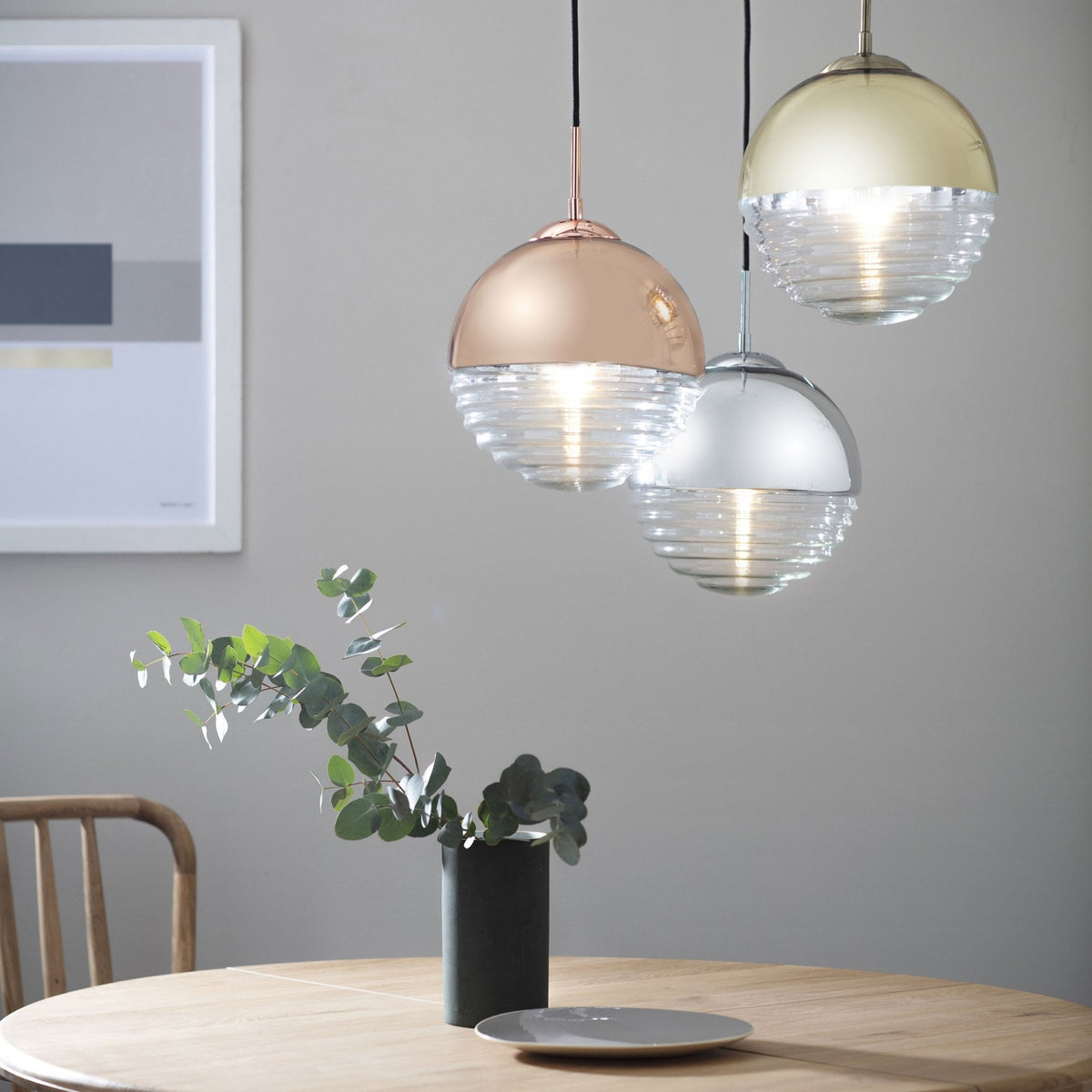 Paloma Copper Plated and Clear Ribbed Glass Pendant Light