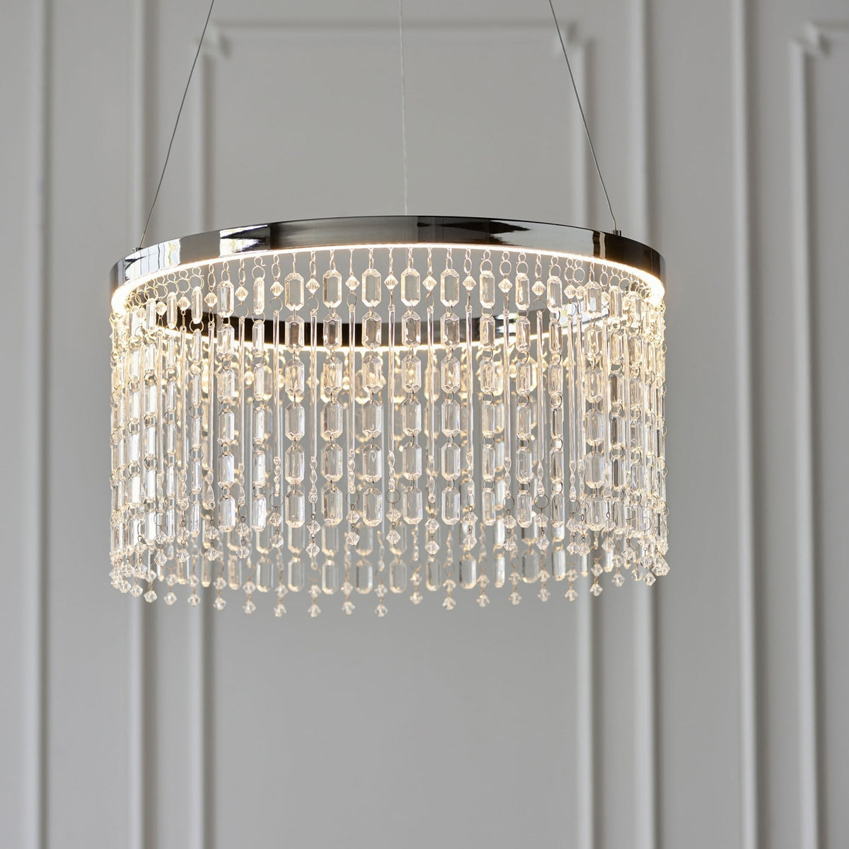 Liliana LED Pendant in Polished Chrome with Clear Glass Crystals