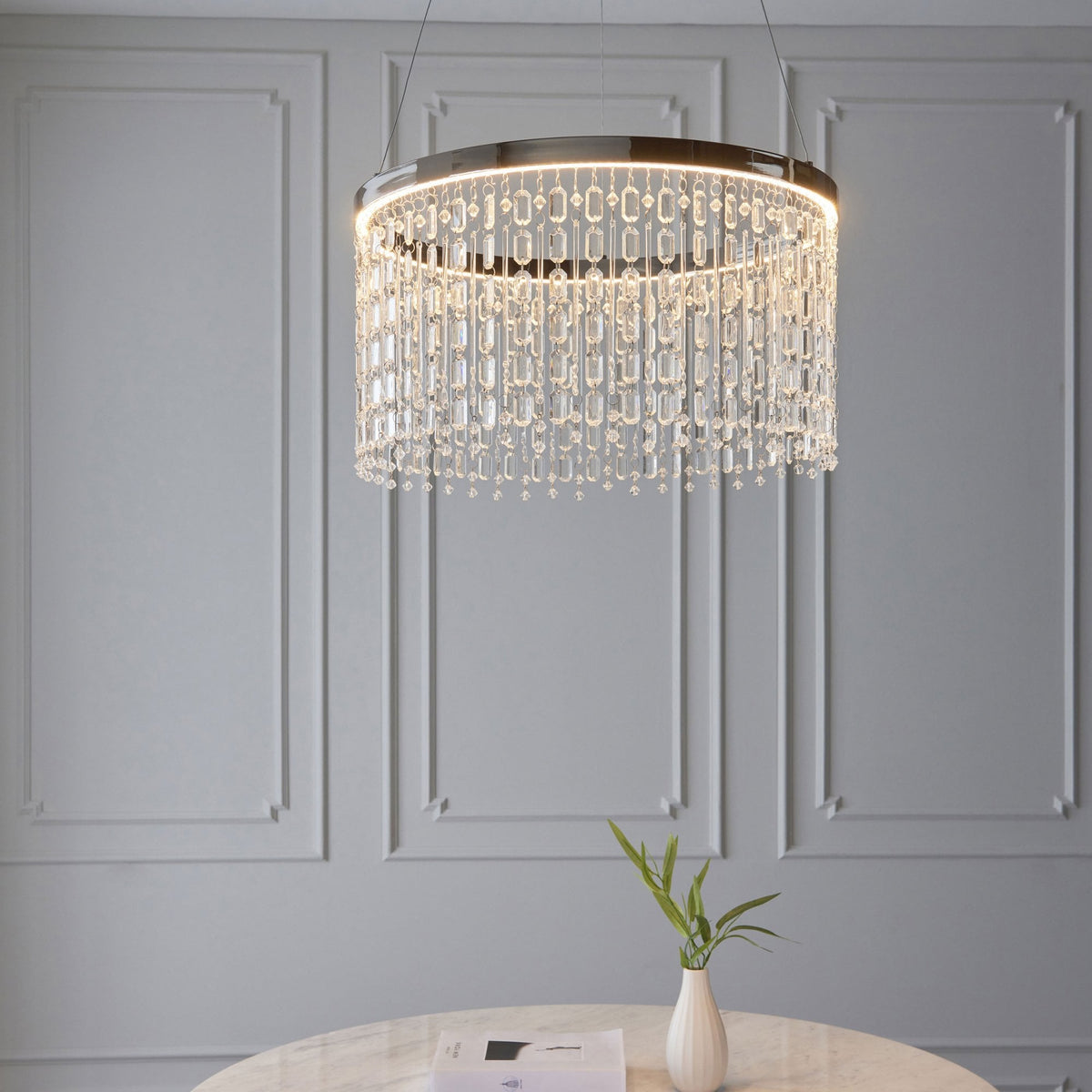 Liliana LED Pendant in Polished Chrome with Clear Glass Crystals