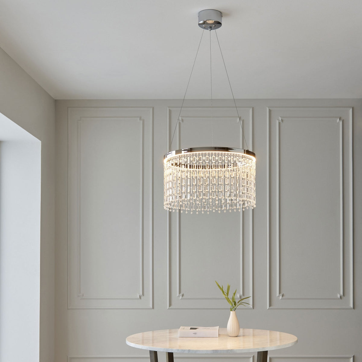 Liliana LED Pendant in Polished Chrome with Clear Glass Crystals