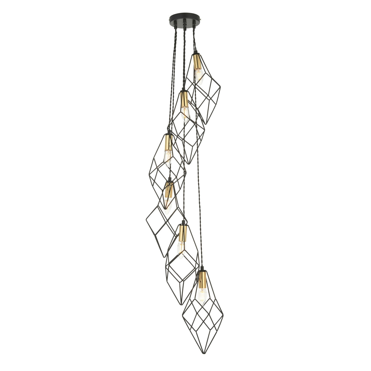 Jaxon 6lt Pendant in Matt Black with Gold Details