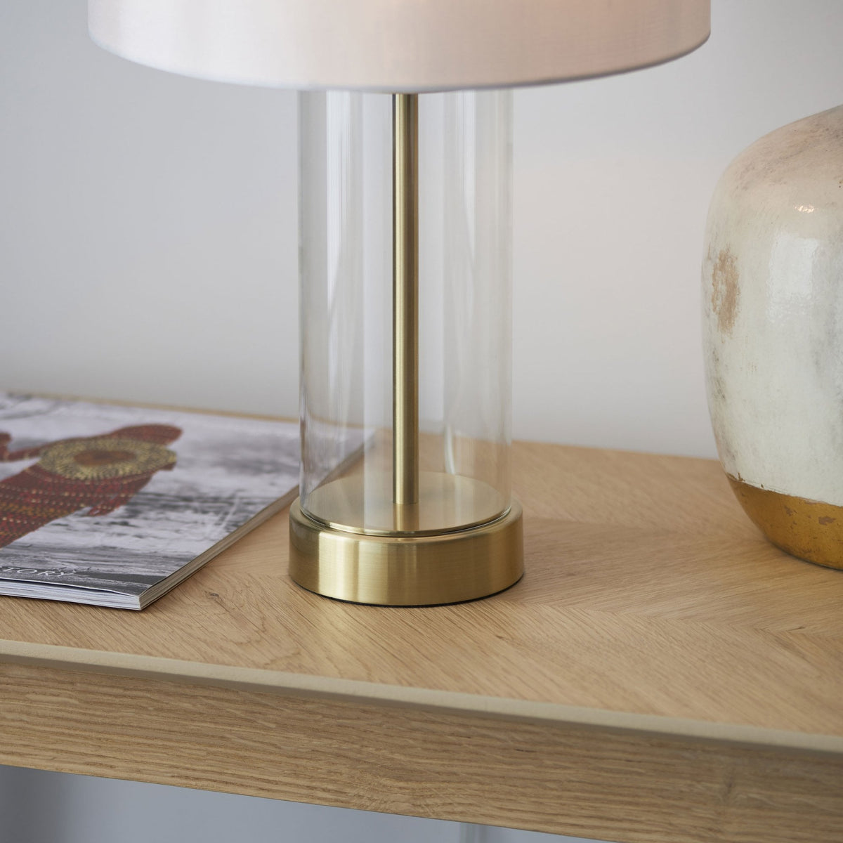Lessina Small Touch Table Lamp with Clear Glass and Brushed Gold Base