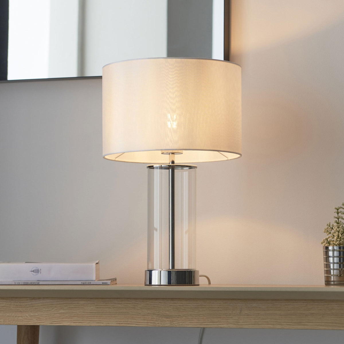 Lessina Small Touch Table Lamp with Clear Glass and Bright Nickel Base