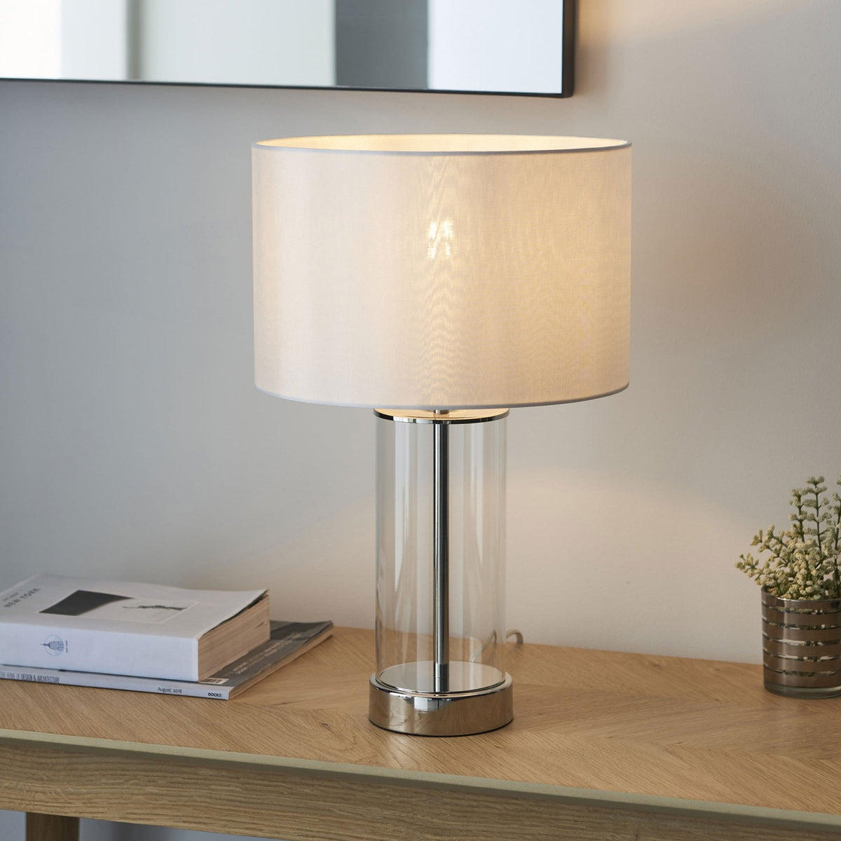 Lessina Small Touch Table Lamp with Clear Glass and Bright Nickel Base