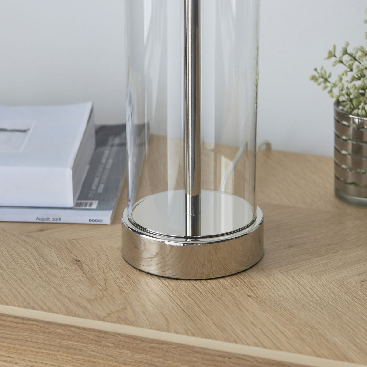 Lessina Small Touch Table Lamp with Clear Glass and Bright Nickel Base