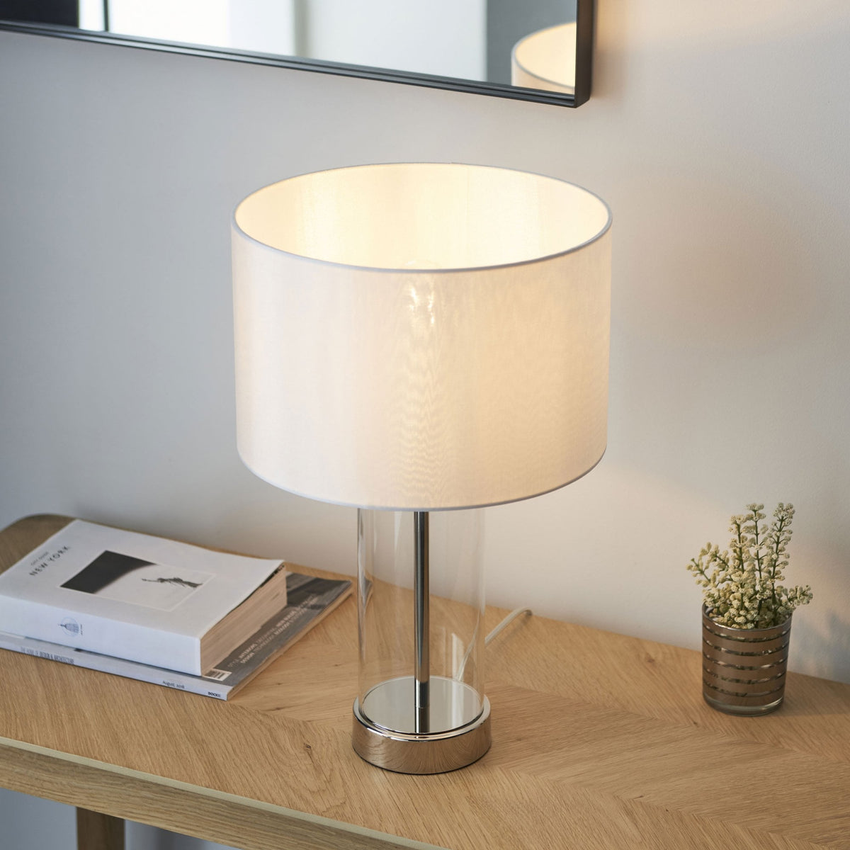Lessina Small Touch Table Lamp with Clear Glass and Bright Nickel Base