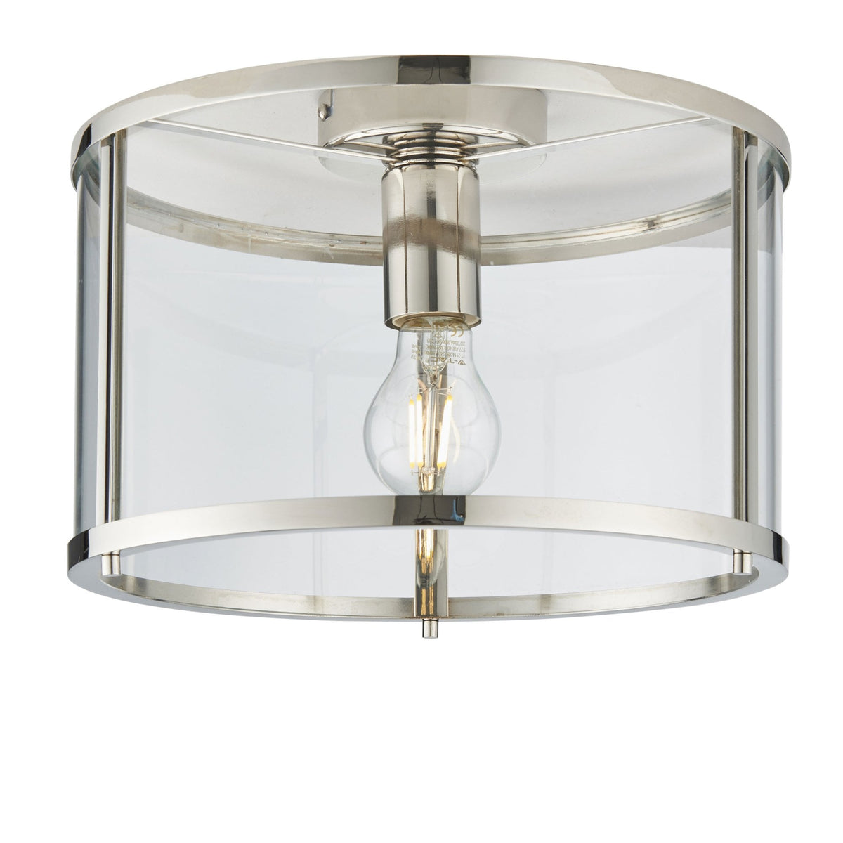Hopton Flush Ceiling Light in Bright Nickel & Clear Glass