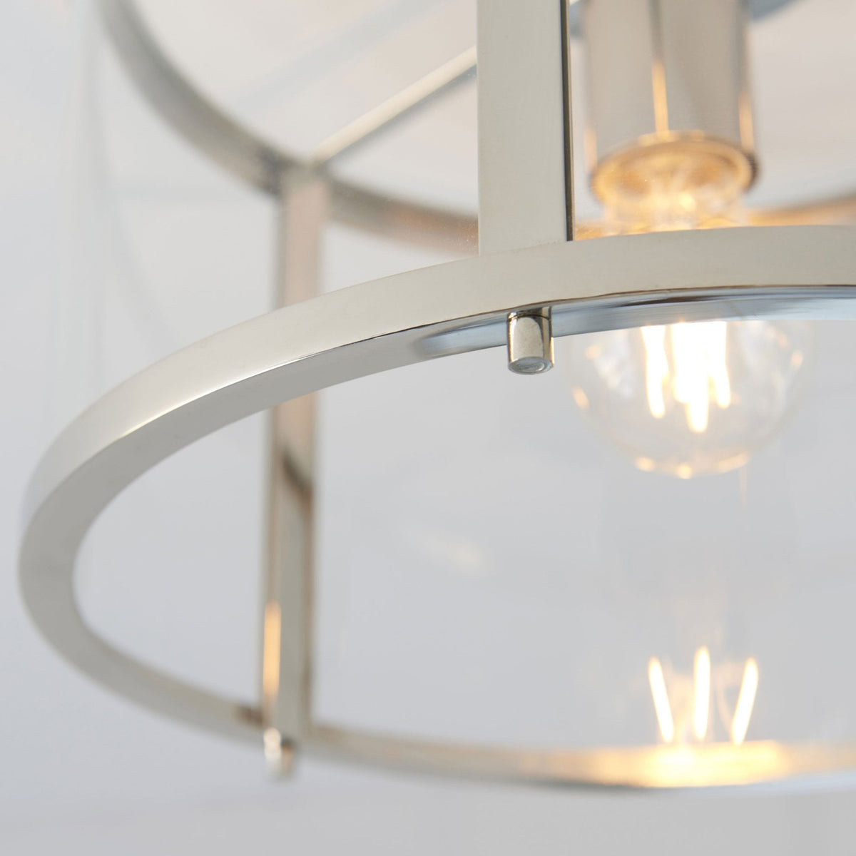 Hopton Flush Ceiling Light in Bright Nickel & Clear Glass