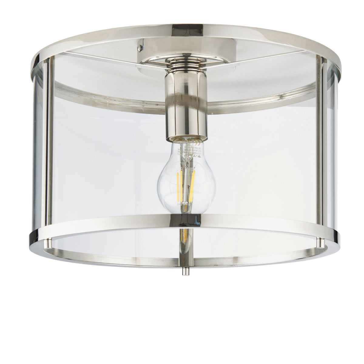 Hopton Flush Ceiling Light in Bright Nickel & Clear Glass
