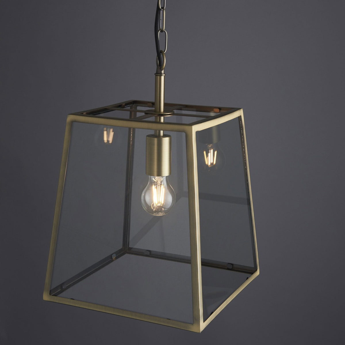 Hurst Single Pendant in Antique Brass and Clear Glass