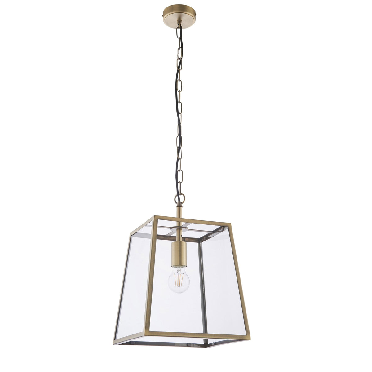 Hurst Single Pendant in Antique Brass and Clear Glass