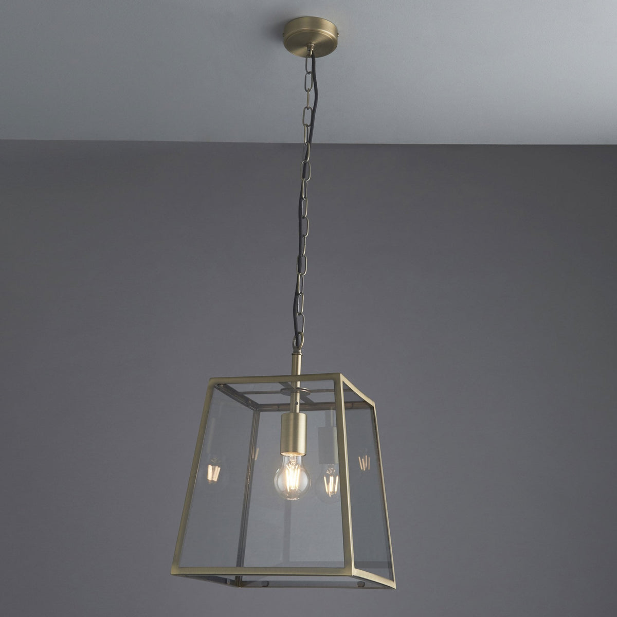 Hurst Single Pendant in Antique Brass and Clear Glass