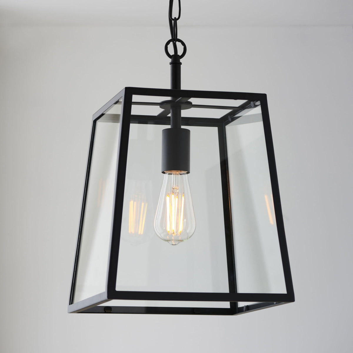 Hurst Single Pendant in Matt Black and Clear Glass