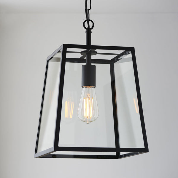 Hurst Single Pendant in Matt Black and Clear Glass