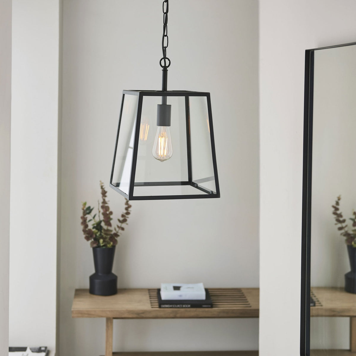 Hurst Single Pendant in Matt Black and Clear Glass