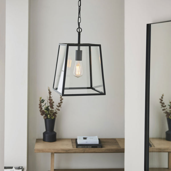 Hurst Single Pendant in Matt Black and Clear Glass