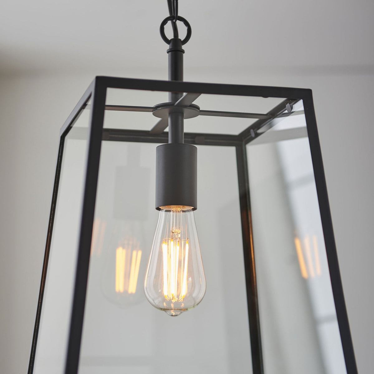 Hurst Single Pendant in Matt Black and Clear Glass