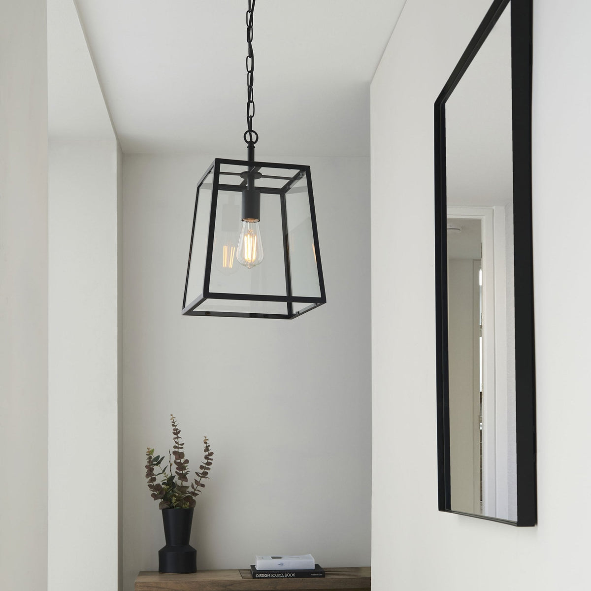 Hurst Single Pendant in Matt Black and Clear Glass