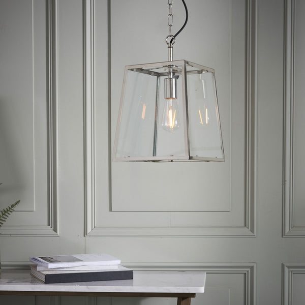 Hurst Single Pendant in Bright Nickel and Clear Glass