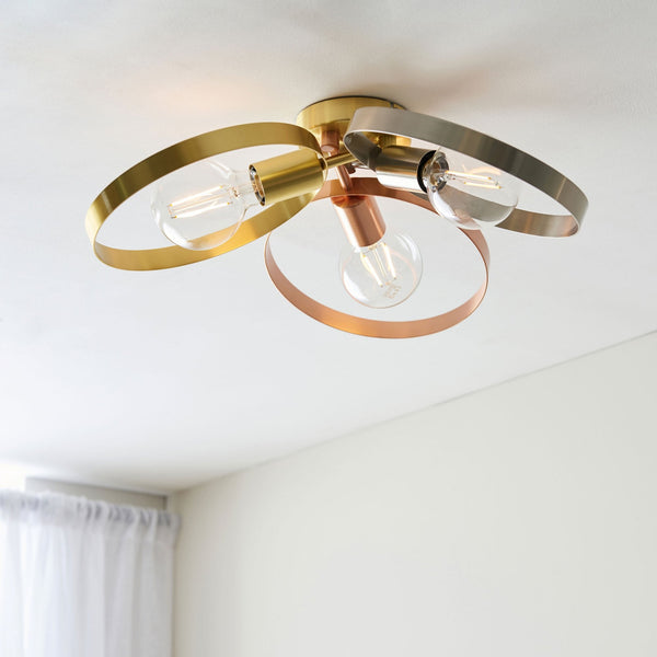 Hoop 3lt Semi Flush Ceiling Light in Brass Nickel & Copper