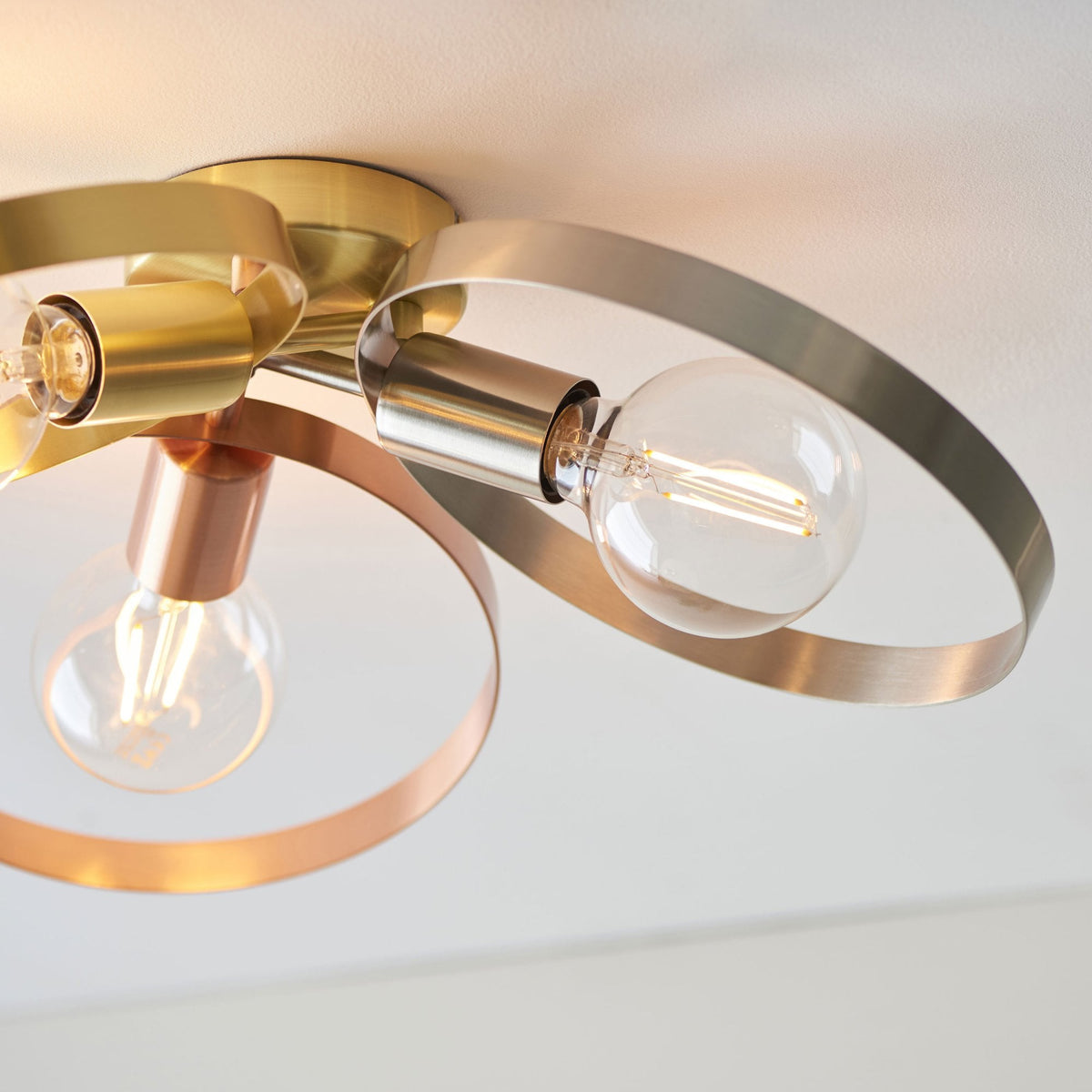 Hoop 3lt Semi Flush Ceiling Light in Brass Nickel & Copper