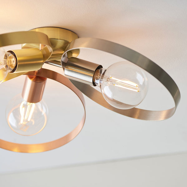 Hoop 3lt Semi Flush Ceiling Light in Brass Nickel & Copper