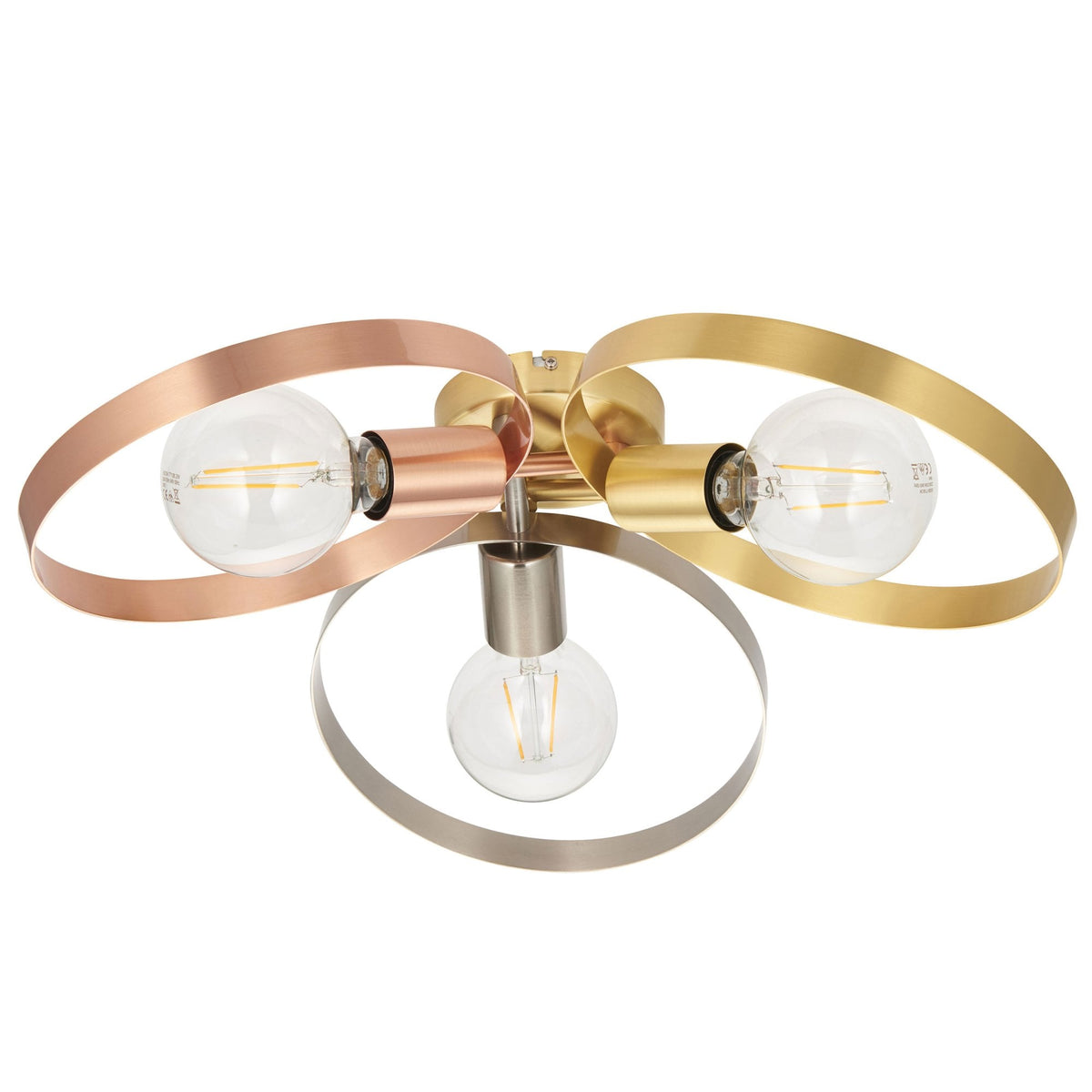 Hoop 3lt Semi Flush Ceiling Light in Brass Nickel & Copper