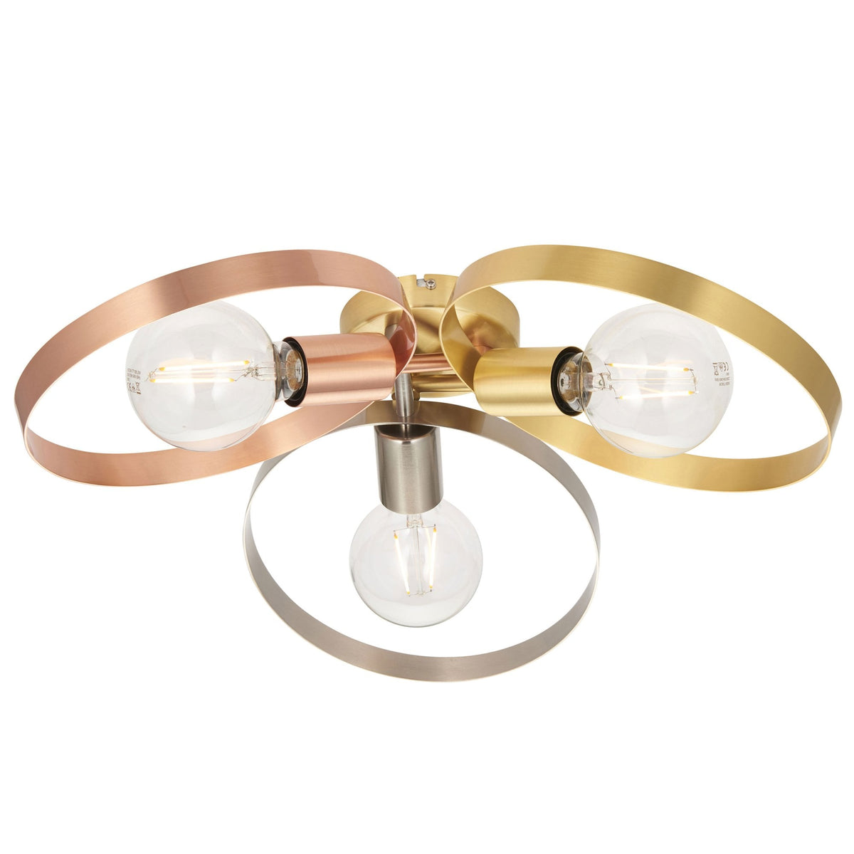 Hoop 3lt Semi Flush Ceiling Light in Brass Nickel & Copper