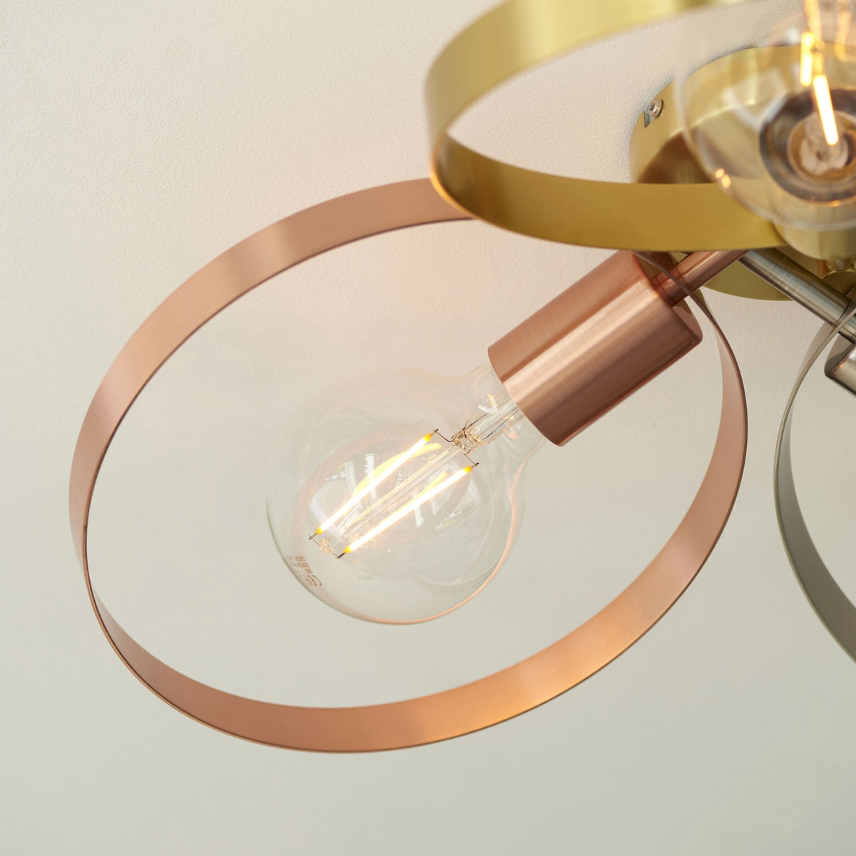 Hoop 3lt Semi Flush Ceiling Light in Brass Nickel & Copper