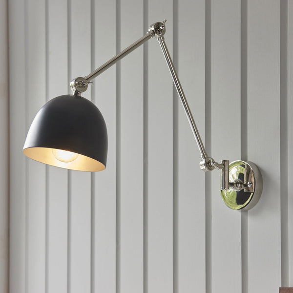 Lehal Swing Arm Wall Light in Polished Nickel & Matt Black