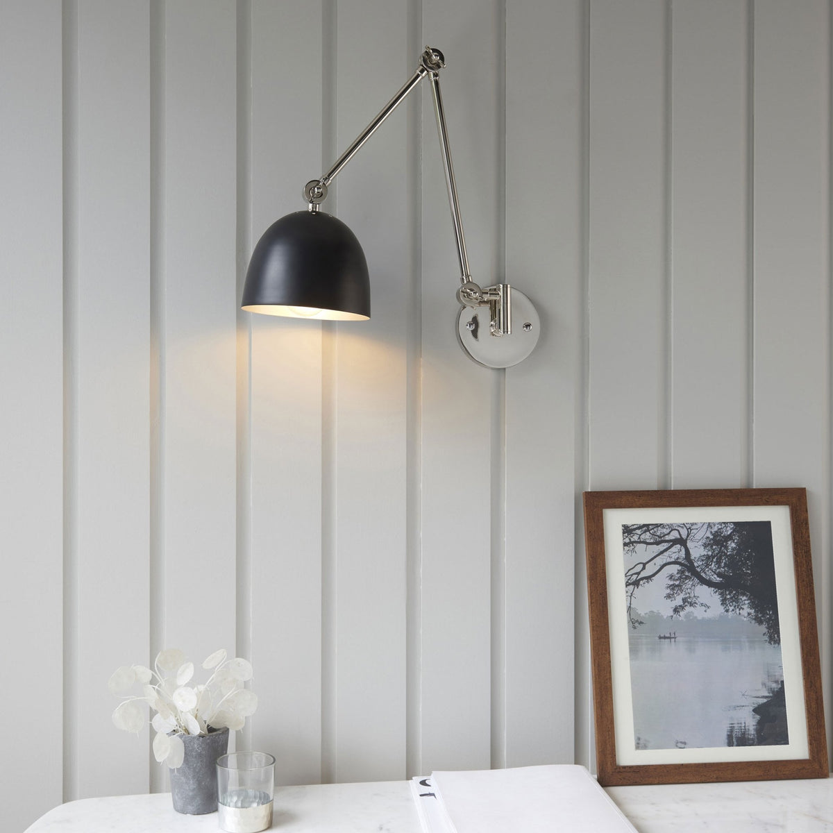 Lehal Swing Arm Wall Light in Polished Nickel & Matt Black