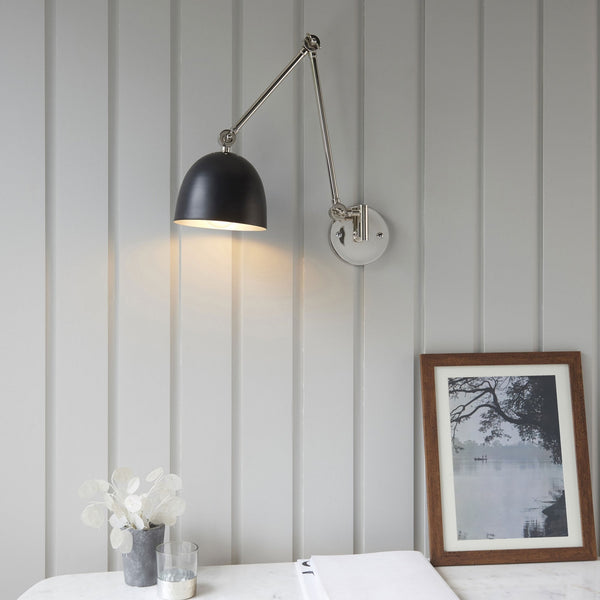 Lehal Swing Arm Wall Light in Polished Nickel & Matt Black