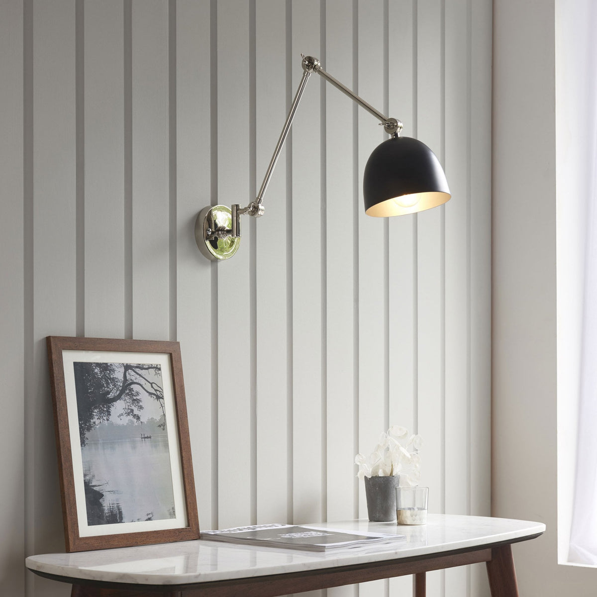 Lehal Swing Arm Wall Light in Polished Nickel & Matt Black