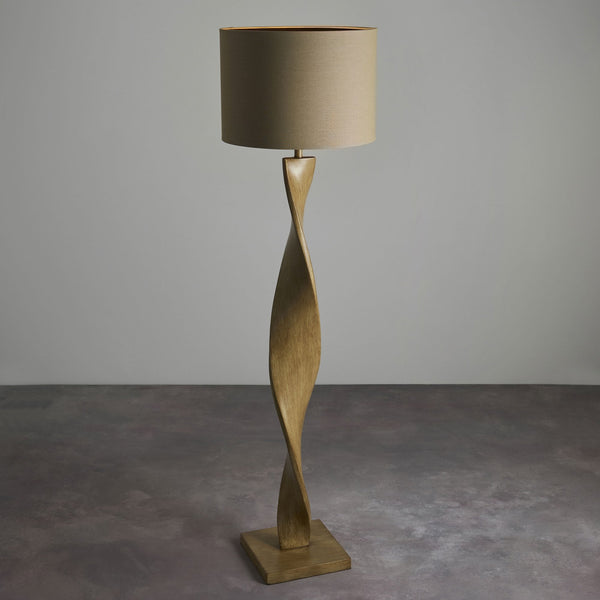 Abia Floor Lamp with Oak Effect Resin Base and Natural Linen Shade