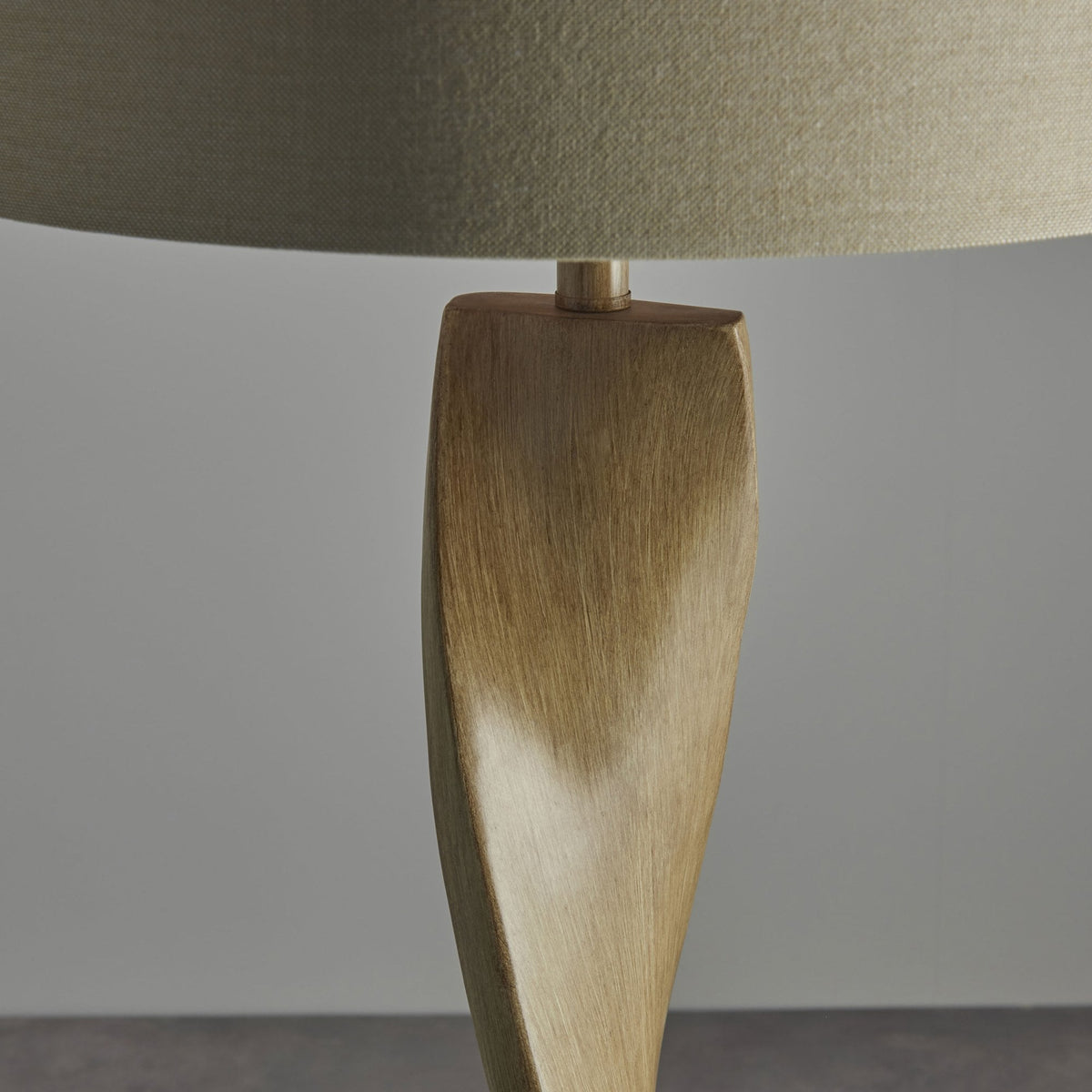 Abia Floor Lamp with Oak Effect Resin Base and Natural Linen Shade