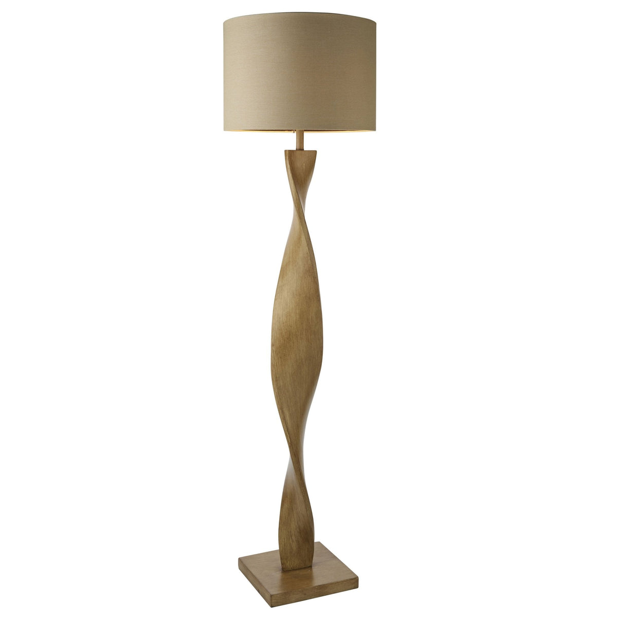 Abia Floor Lamp with Oak Effect Resin Base and Natural Linen Shade