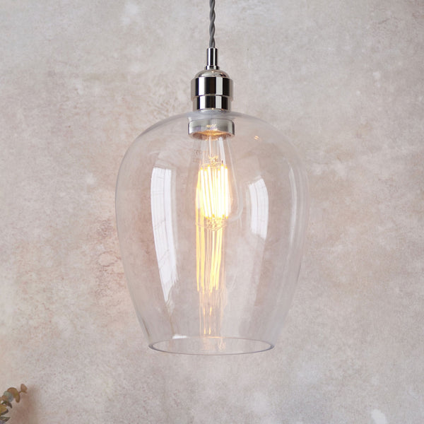 Hoburne Large Pendant in Bright Nickel with Clear Glass