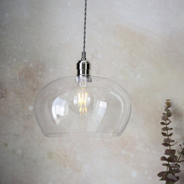 Hoburne Medium Pendant in Bright Nickel with Clear Glass