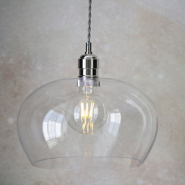Hoburne Medium Pendant in Bright Nickel with Clear Glass