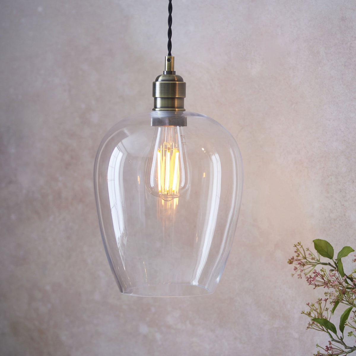 Hoburne Pendant in Antique Brass with Clear Glass