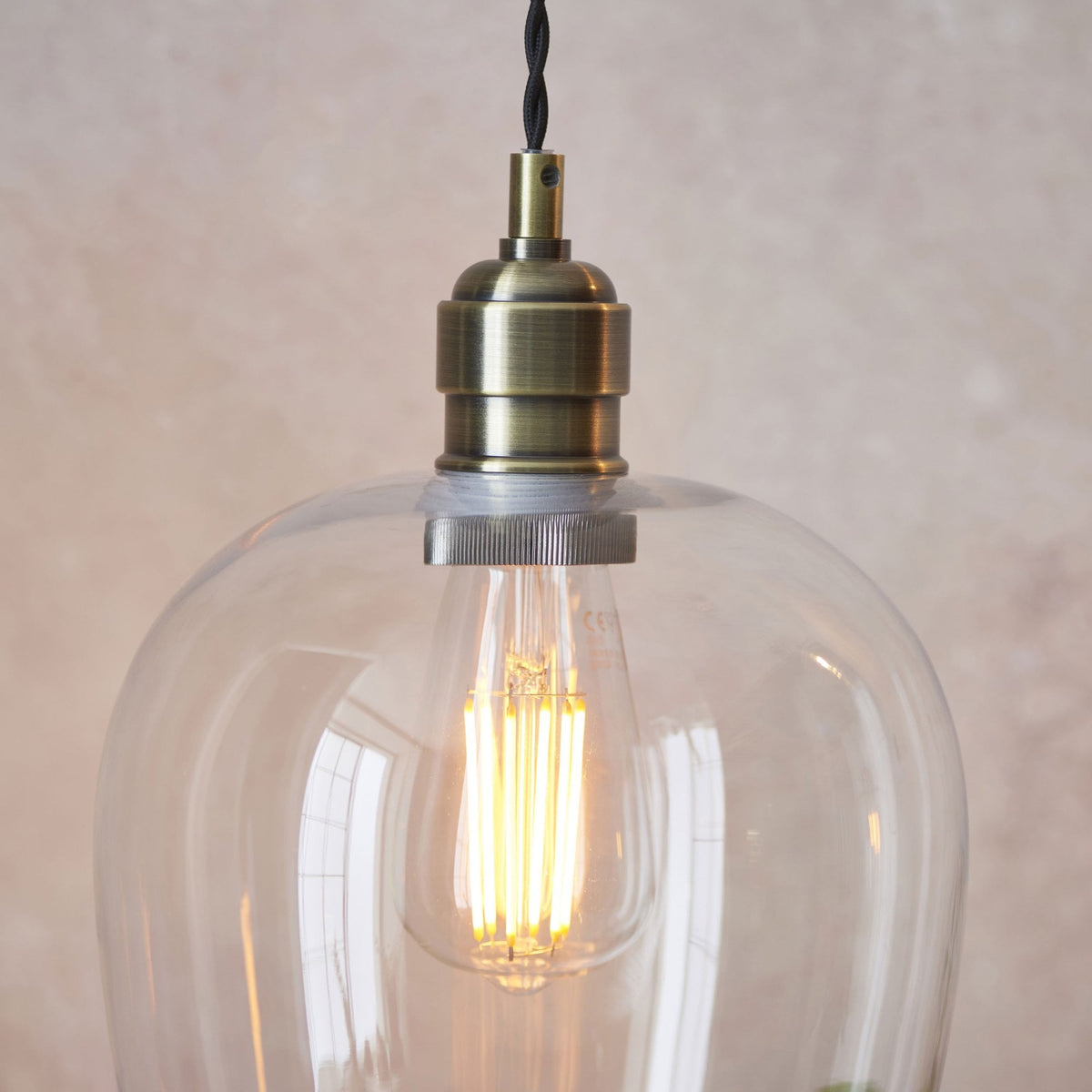 Hoburne Pendant in Antique Brass with Clear Glass