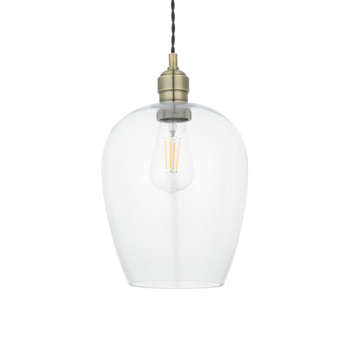 Hoburne Pendant in Antique Brass with Clear Glass