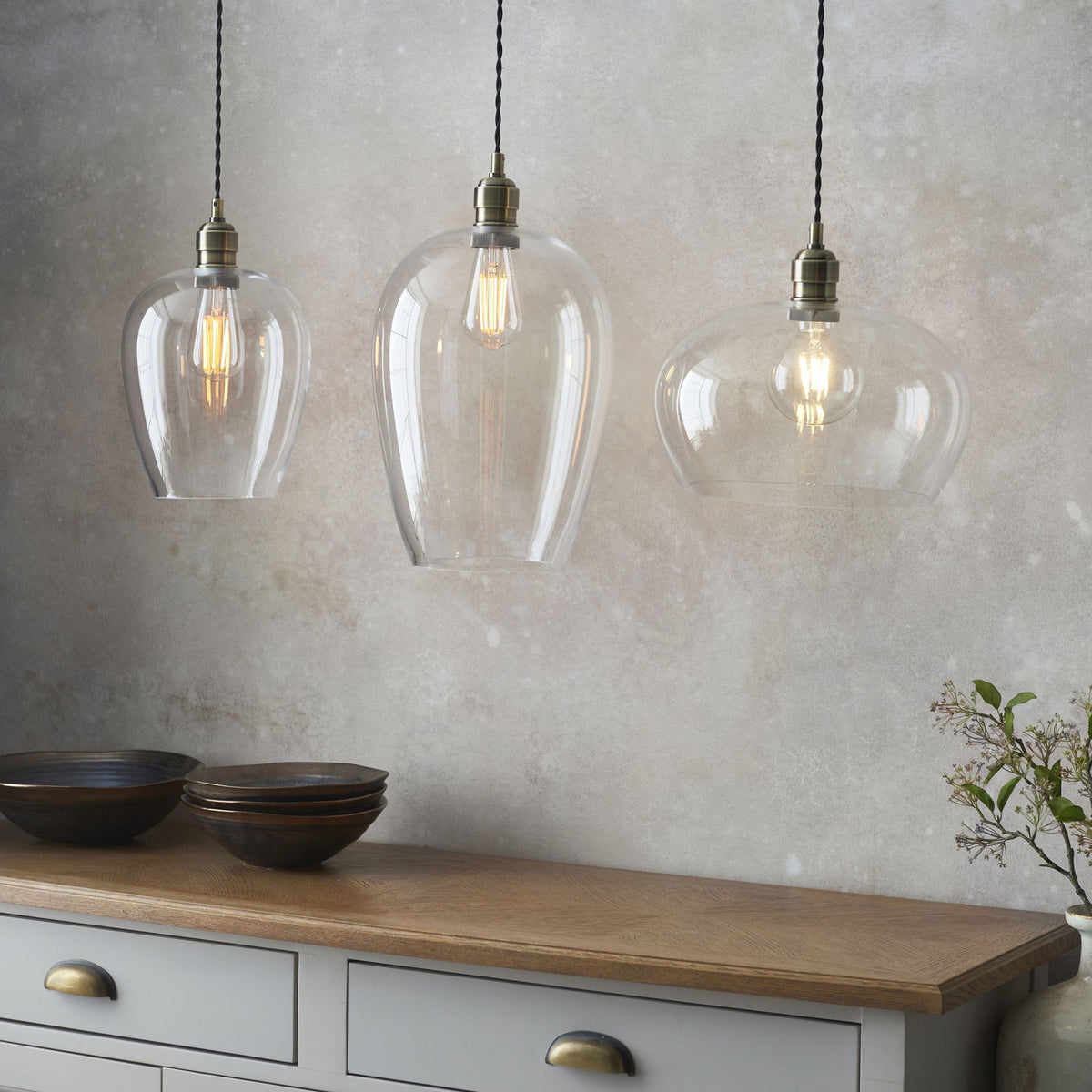 Hoburne Pendant in Antique Brass with Clear Glass