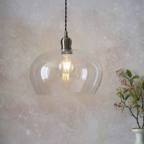 Hoburne Medium Pendant in Antique Brass with Clear Glass
