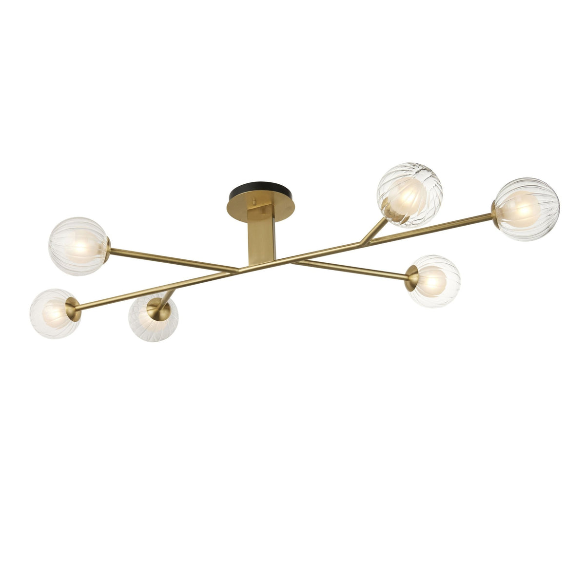 Osmond Six Lamp Ceiling Light in Satin Brass with Clear Ribbed & Frosted Glass