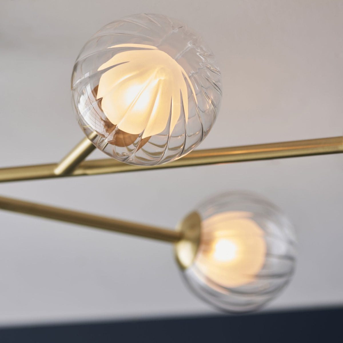 Osmond Six Lamp Ceiling Light in Satin Brass with Clear Ribbed & Frosted Glass