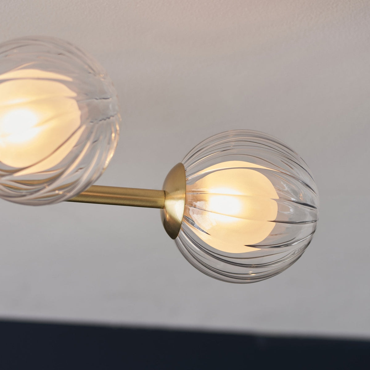 Osmond Six Lamp Ceiling Light in Satin Brass with Clear Ribbed & Frosted Glass