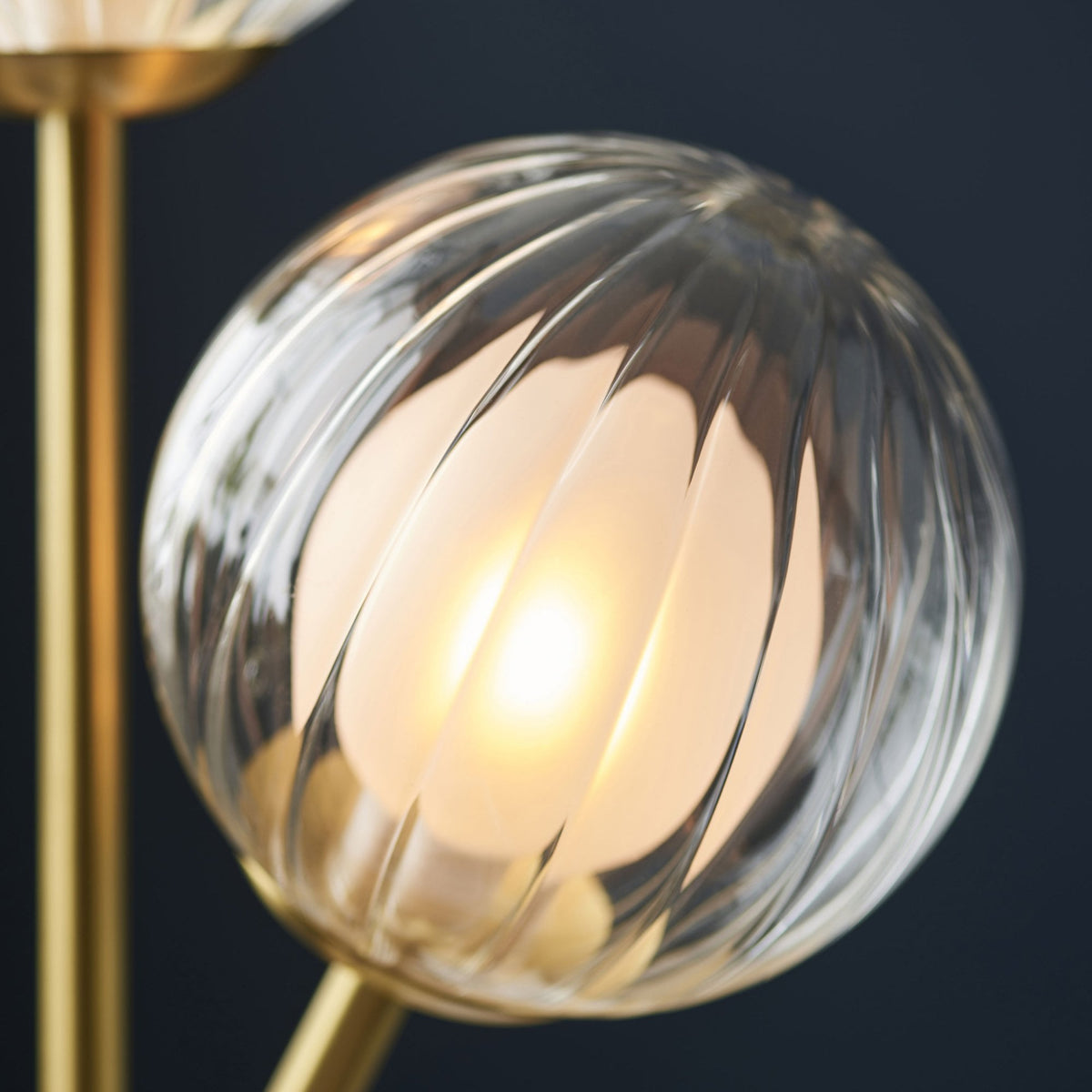 Osmond Two Light Table Lamp in Satin Brass with Clear Ribbed & Frosted Glass