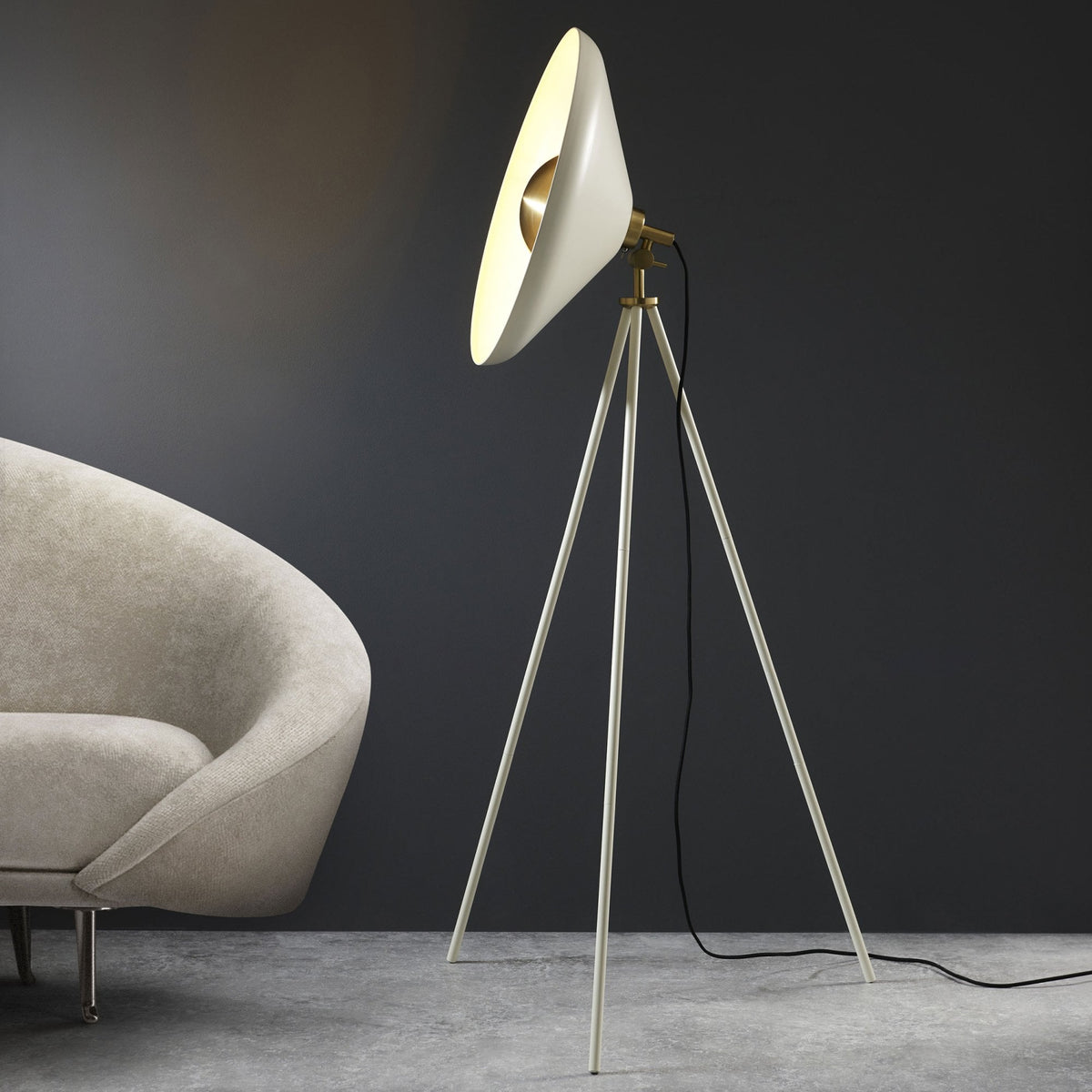 Glo Coned Floor Light in Warm White and Brushed Brass